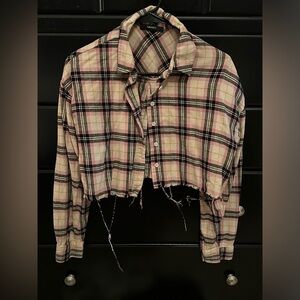 Long Sleeve Cropped Plaid Button Up